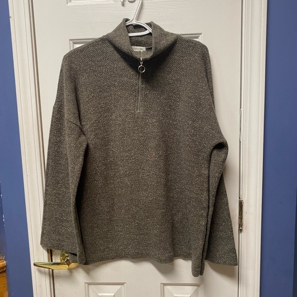 Cotton Bleu pullover sweater fleece light weight 3/4 zip turtle neck size L